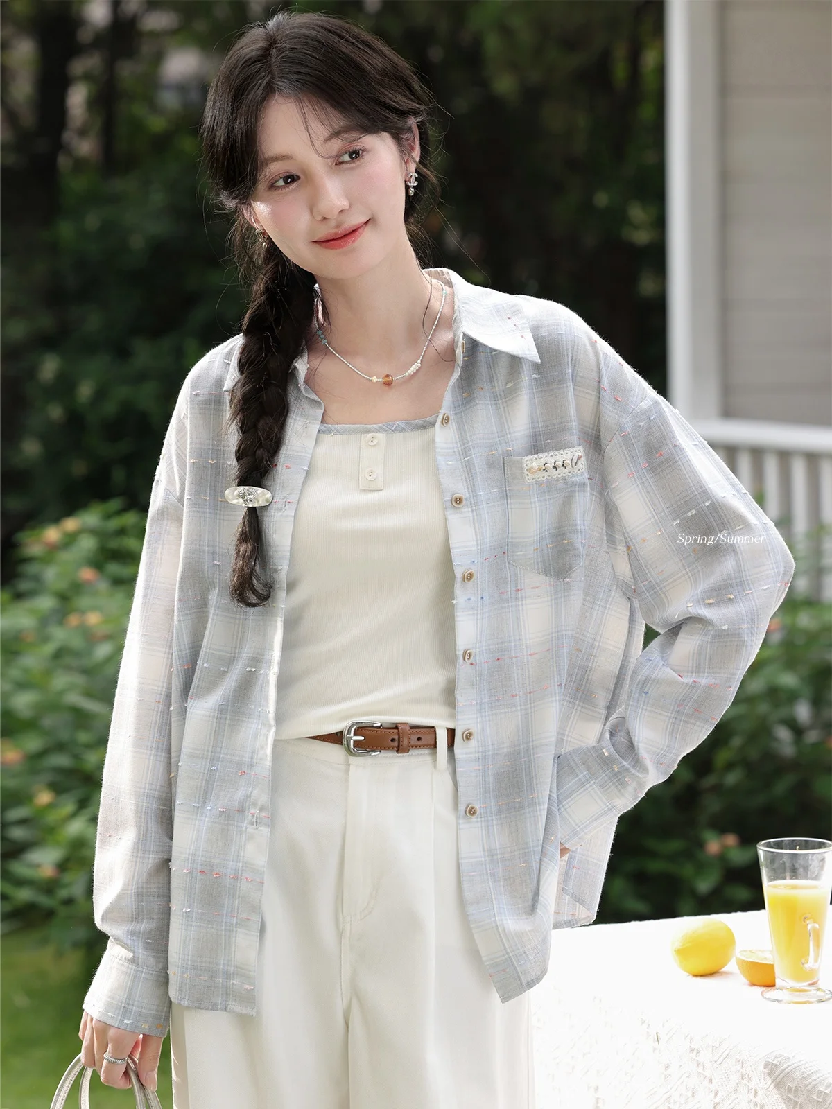 

Loose Long Sve irt Women's Spring Faion Open Cardigan Top Multi-Color Plaid Sun Protection Clothing Breathable Casual ...