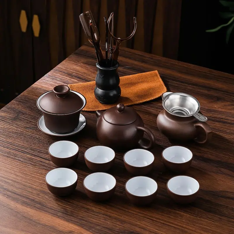 

The Tea Ceremony 6 Gentleman Purple Clay Chinese Kung Fu Tea Set Yixing Teapot Tea Pot Cup Zisha Gaiwan Tea Kettles Teaware