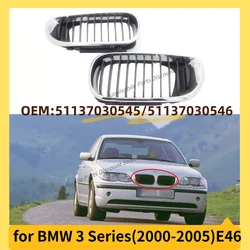 for 2000-2005 E46 BMW 320i 325i 325xi 330i 330xi Car Chrome and Black Kidney Front Hood Grille 51137030545 51137030546