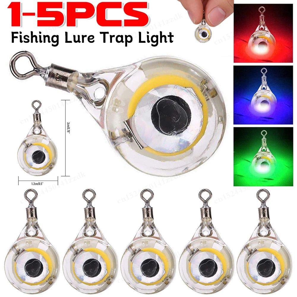 1-5PCS Mini Fishing Lure Trap Light LED Deep Drop Underwater Eye Shape Fishing Squid Fishing Bait Luminous Lure for Attracting F