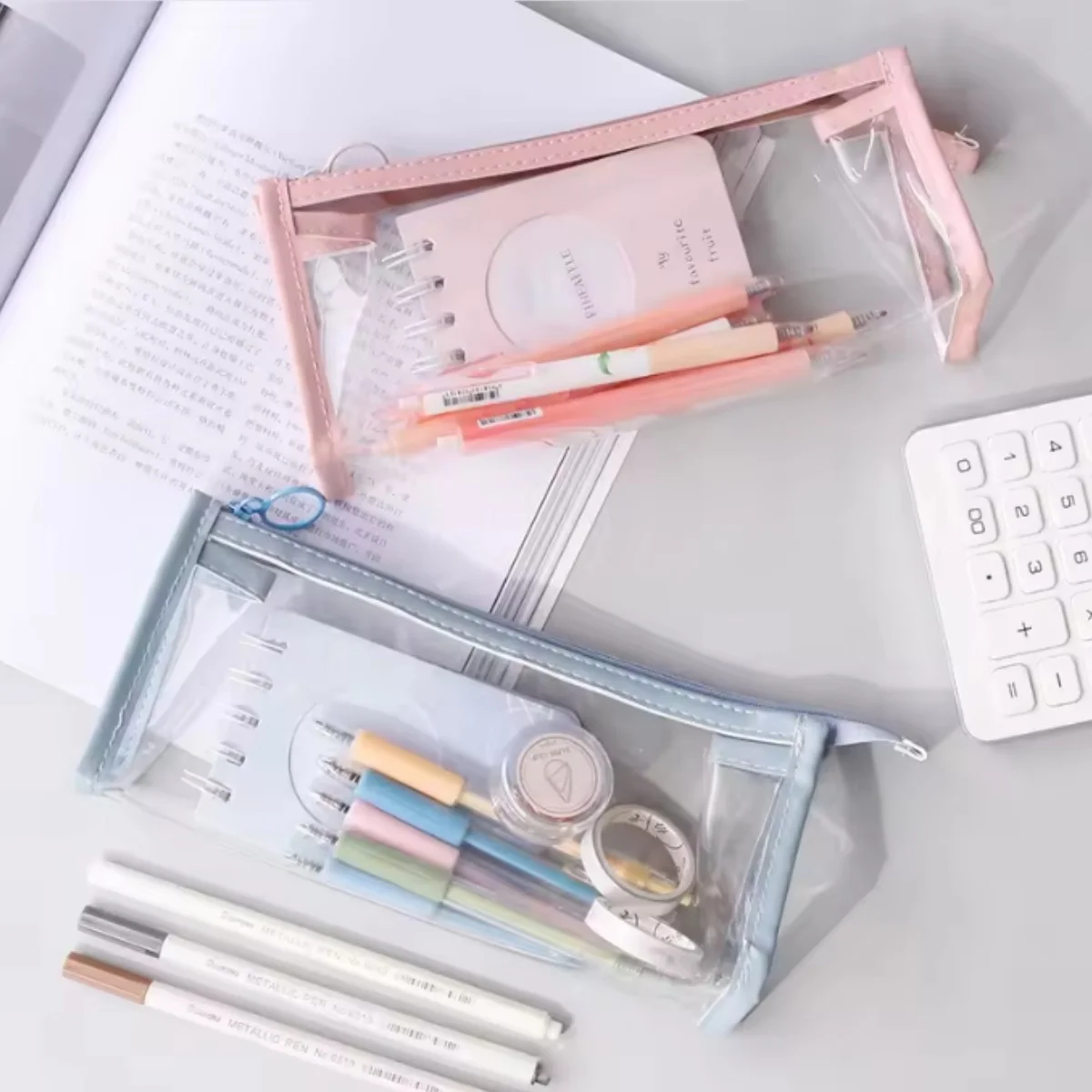 Transparent Pencil Case Large Capacity Simple Pen Bag Kawaii Cosmetic Bag School Study Stationery Office Supplies