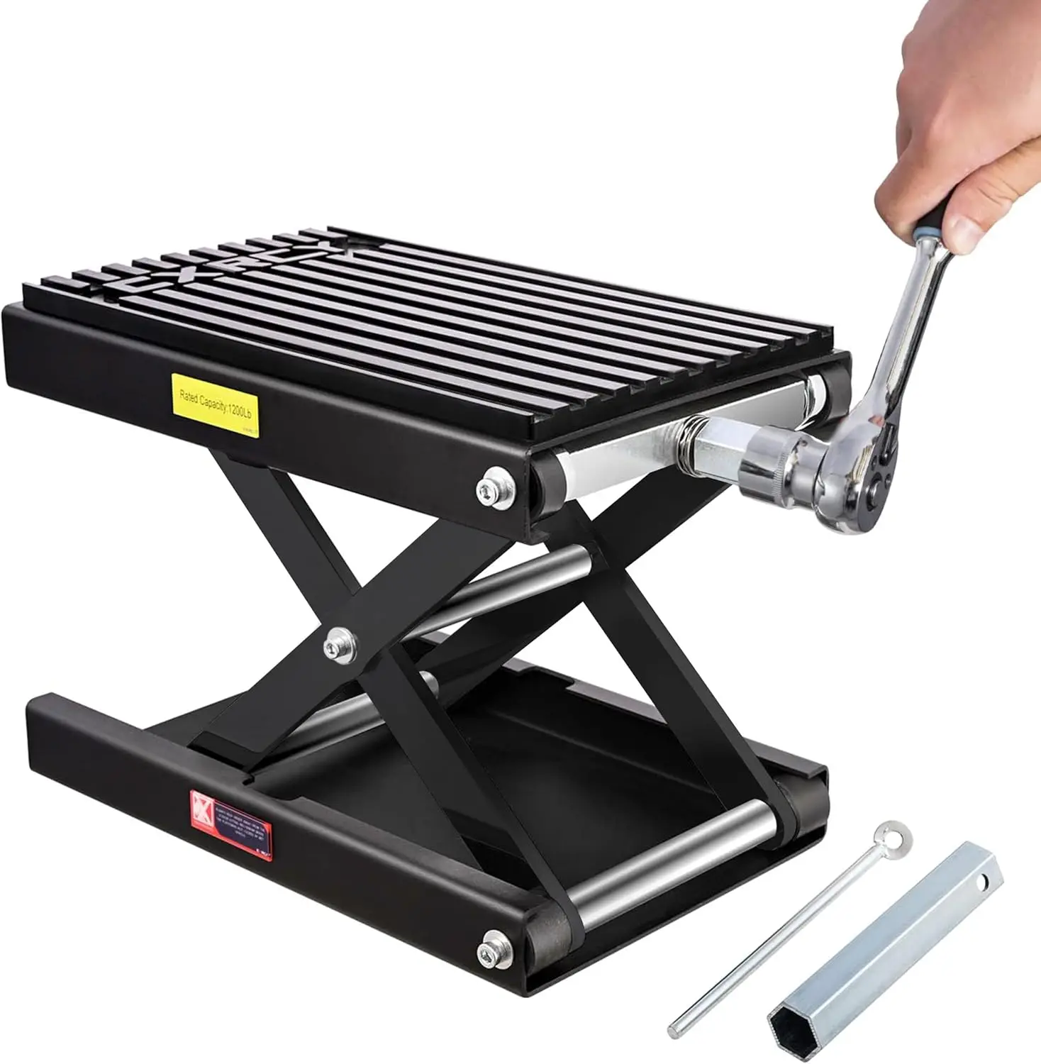 

Подъемник для мотоциклов на 1200 фунтов (544 кг) с гидравлическим приводом, трещоткой, ручкой и утолщенной резиновой подушкой для кроссовых мотоциклов и квадроциклов