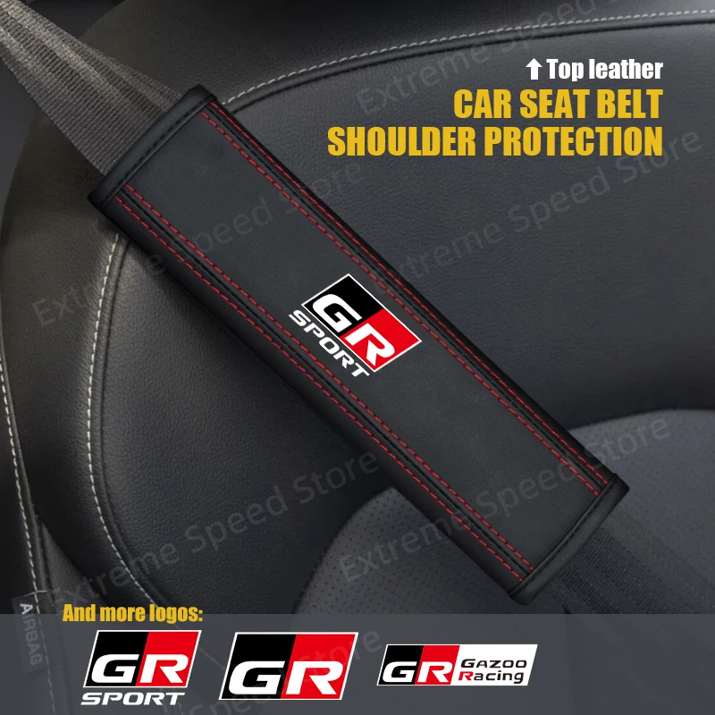 Para gazoo racing gr esporte emblema corolla camry C-HR rav4 yaris couro cinto de segurança do carro almofada protetor de ombro