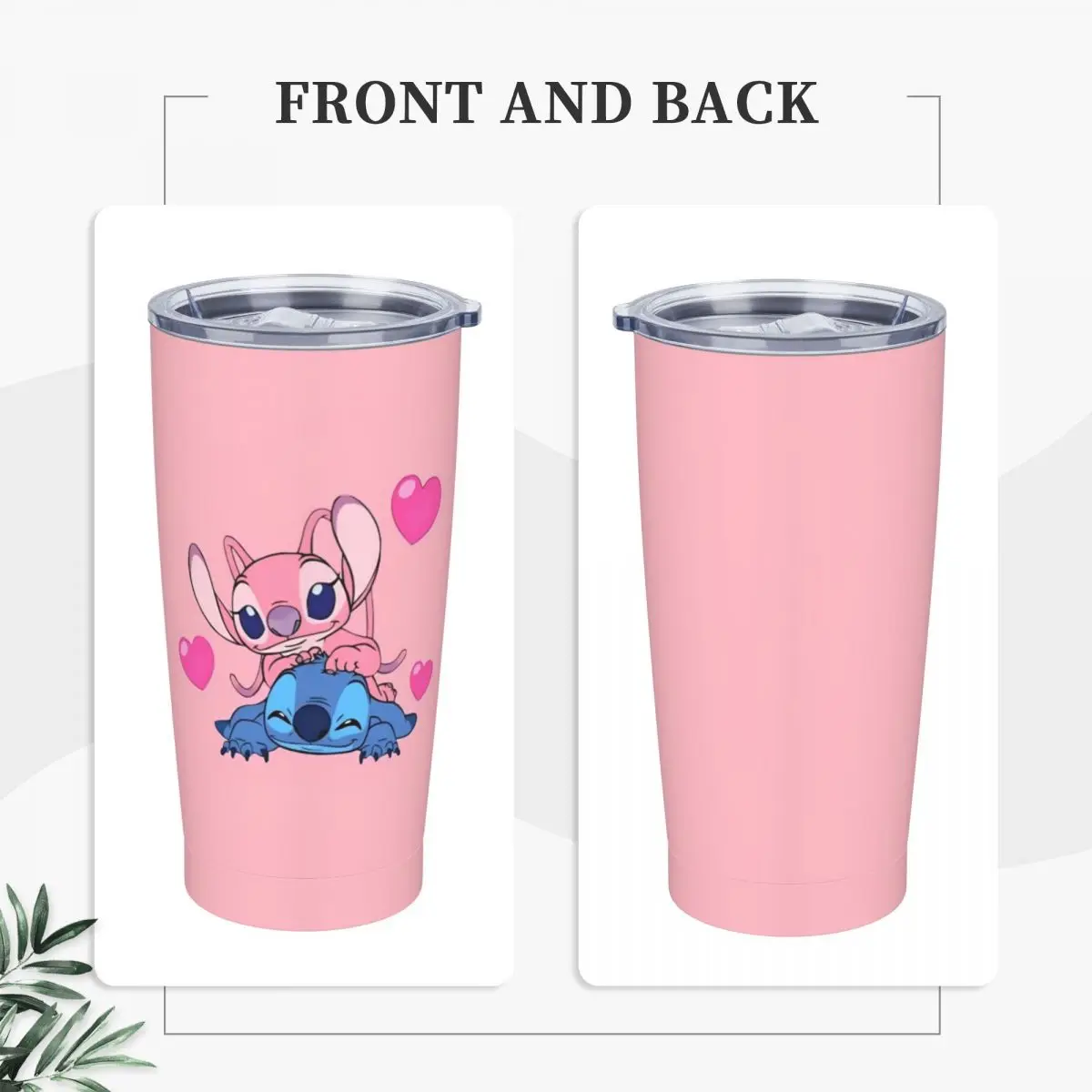 Kawaii Stitch And Angel Tumbler Cartoon Comic Hot Drinks Water Bottle Insulated Stainless Steel Thermal Cups Beach Mugs Cup