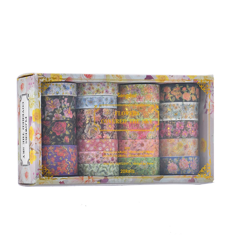 

20 Rolls Washi Tapes Flowers Journaling Materials Masking Tape School Supplies Stationery Scrapbooking Decorative Adhesive Tape