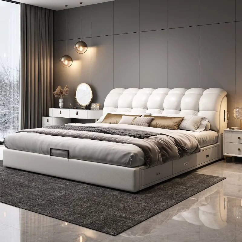 & Luxury Double Upholstered Bed Nordic Fancy 180x200cm King Bed Frame Sleeping Queen Size Storage Home Bedroom Furniture