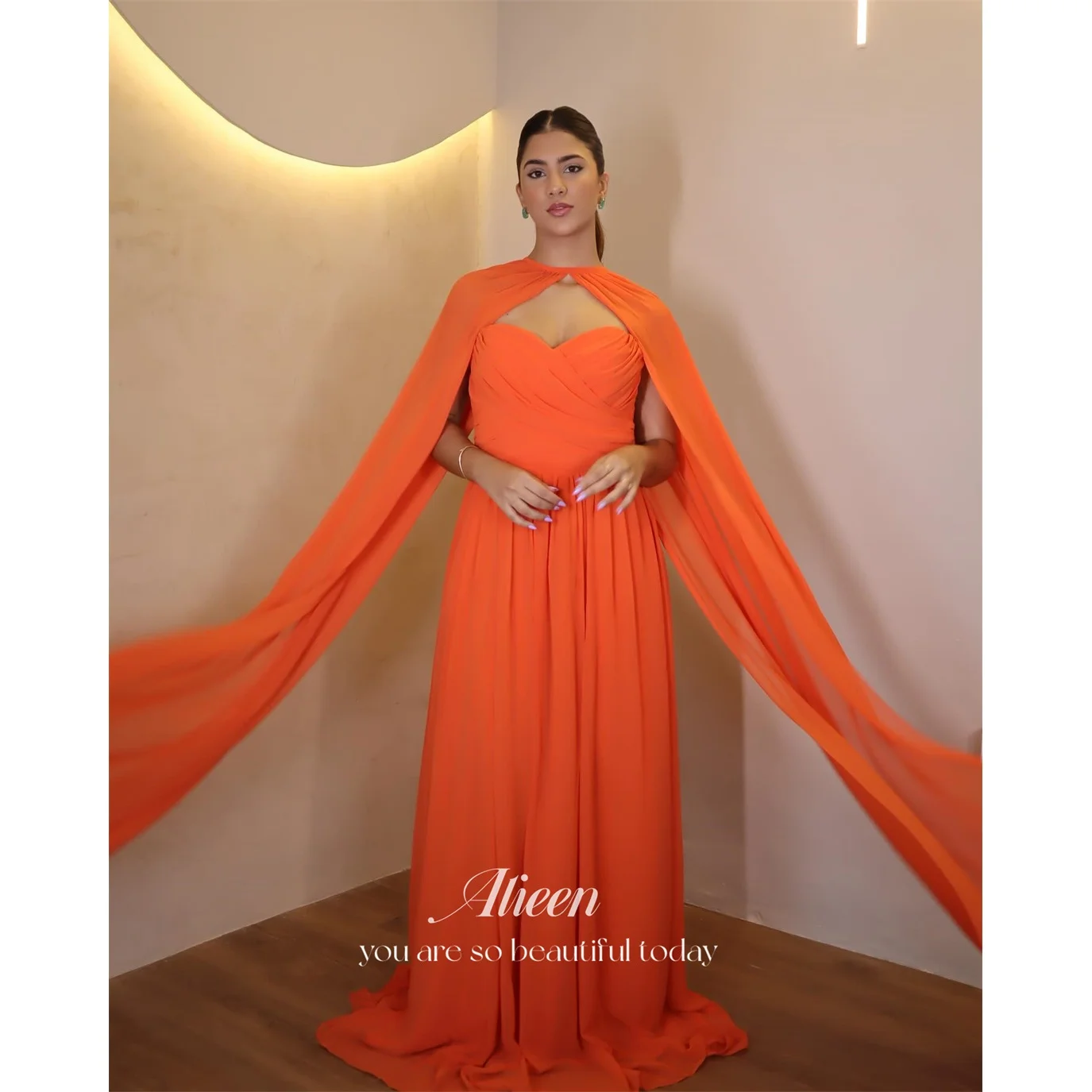 Aileen Chiffon Sweetheart Orange A-Line Evening Dress 2026 Prom Dress Elegant Glamourous Ruched Customized Robes de Soirée