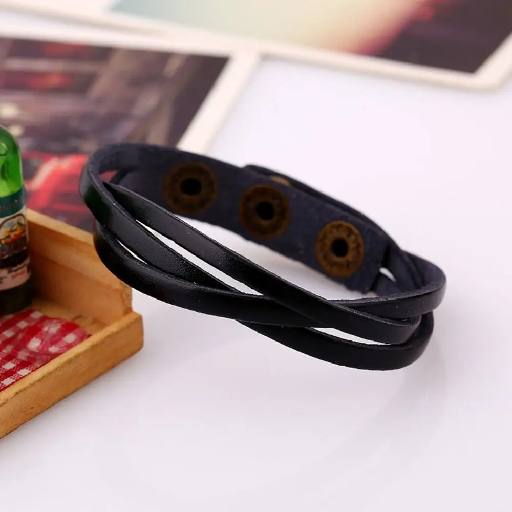 Fashion PU Leather Woven Bracelet Vintage Buckle Design Hand Chain Handmade Minimalism Men Wrist Strap