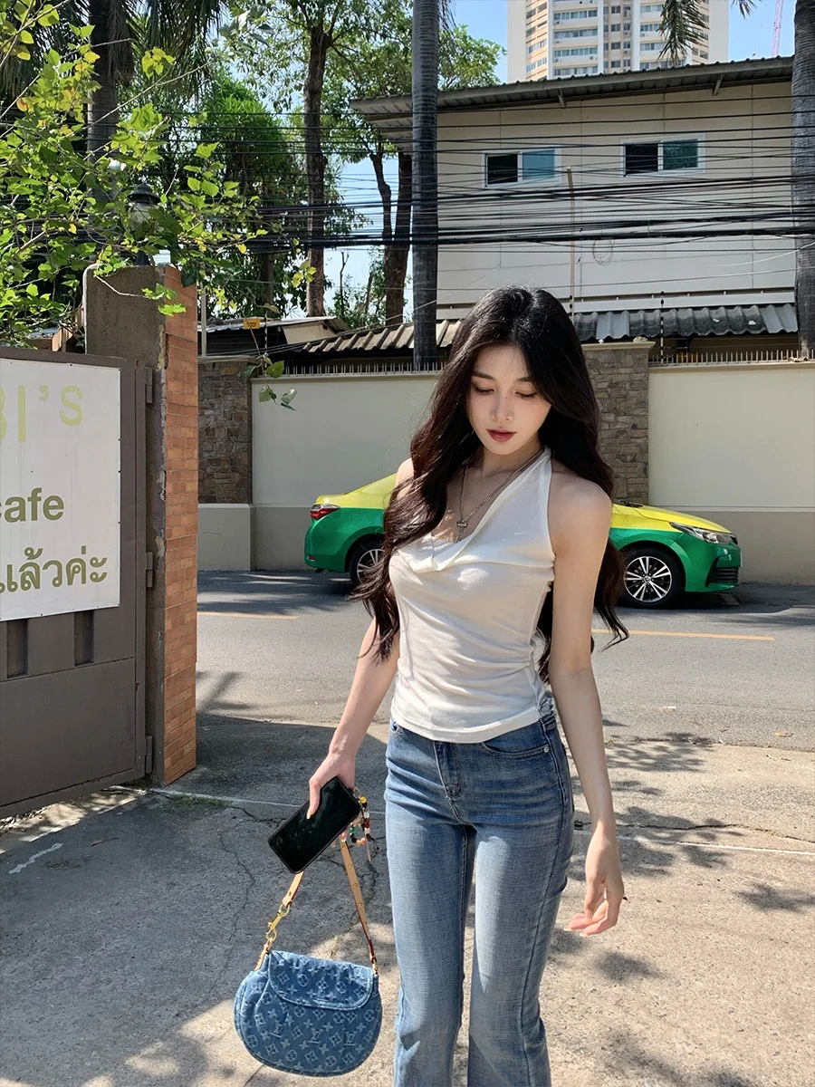 

Женский шелковый топ He Chenxi Svel Ne с эффектом похудения, модный повседневный жилет для осени