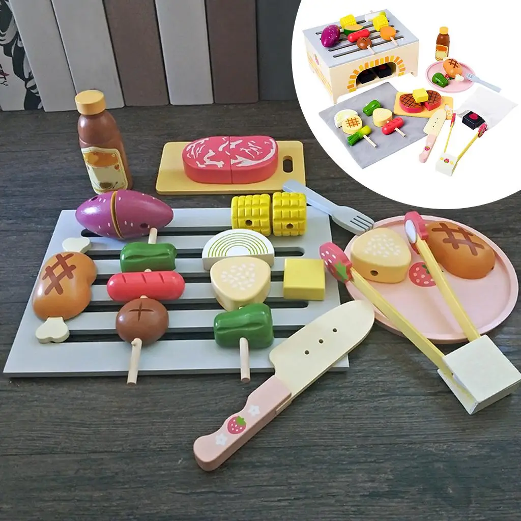 

Little Chef Barbecue BBQ Cooking Wooden Grill Stove Cooking Playset Pretend Play