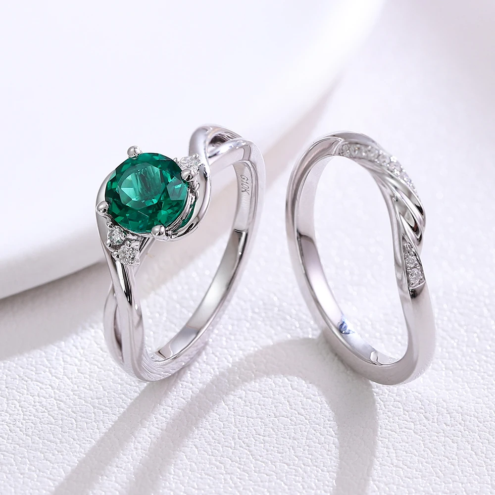 Provence Luxury stack band Solid Gold Green Lab Gemstone Lab Diamonds Bridal Set Engagement band Accent Ring Personalized Custom