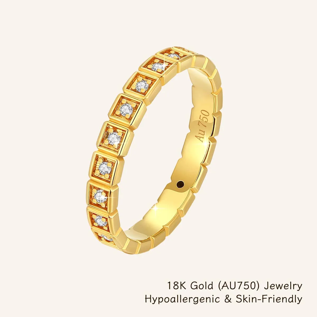 

Модное круглое полое кольцо с муассанитом из настоящего золота 18 карат AU750, повседневная одежда, вечерние ювелирные изделия на День святого Валентина, подарки для мужчин/женщин