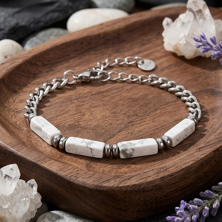 Premium Irregular Stone Chain Bracelet Unisex Stainless Steel Link Adjustable Energy Braslet Business Charm Couple Jewelry