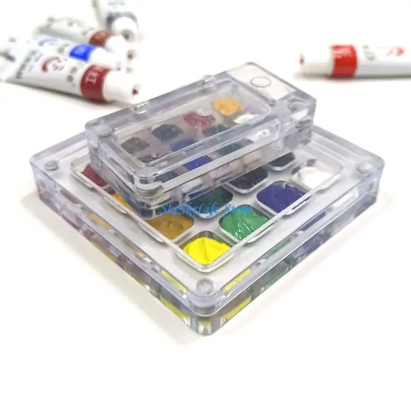 E65E 2Pcs 구아슈 오일 수채화 아크릴 페인트용 8웰 자기 아크릴 페인트 상자