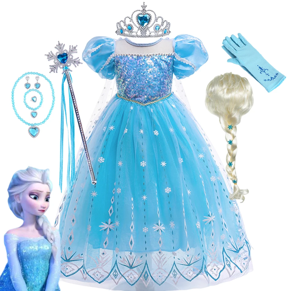 

Girl Frozen Elsa Princess Dress Birthday Party Cosplay Halloween Carnival Children Vestidos Elsa Snow Queen Princess Clothes