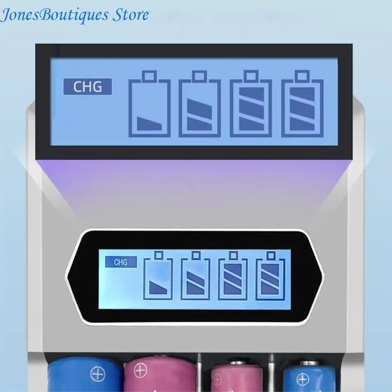 Type C Powereds 4 Slot AA 3A Battery Fast Charging Slots with LCD Display for 1.2V NiMH NiCD AA 3A Batteries W8KE