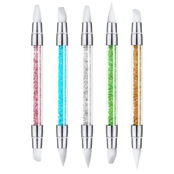 5PCS Double Head Silicone Nail Art Embossing Pens 3D Flower Sculpting Tools with Adjustable Tips for Chrome Powder Application