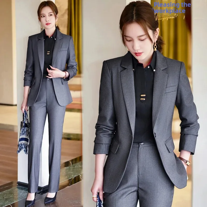 Elegante Traje de Otoño/Invierno para Mujer, Chaqueta Profesional para Gerente, Uniforme de Trabajo para Oficina