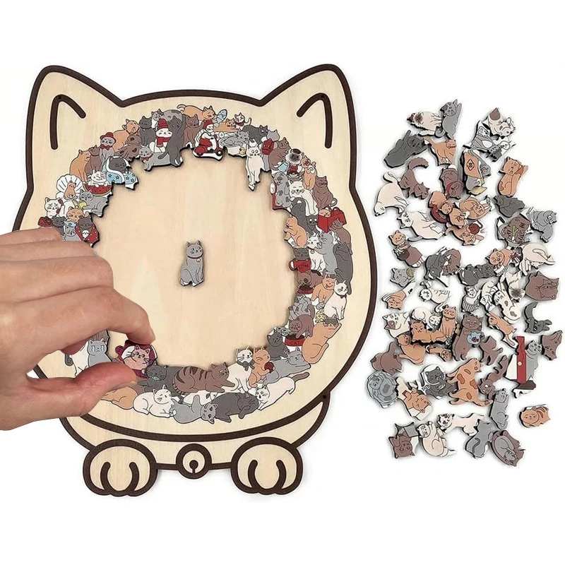 Rompecabezas de gato de madera colorido, rompecabezas único con forma de animal para decoración del hogar, juguetes educativos divertidos para niños y adultos