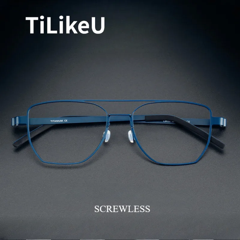 

Denmark Glasses Frames Designer Double Beam Polygonal Pure Titanium Eyeglasses Frames Pilot Big Face Screwless Eyewear Men Women