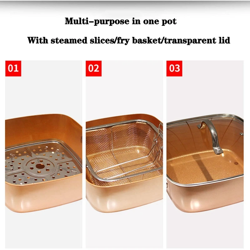 Frying Pan Four-Piece Set Square Pan Frying Pan Copper Color Non-Stick Pan