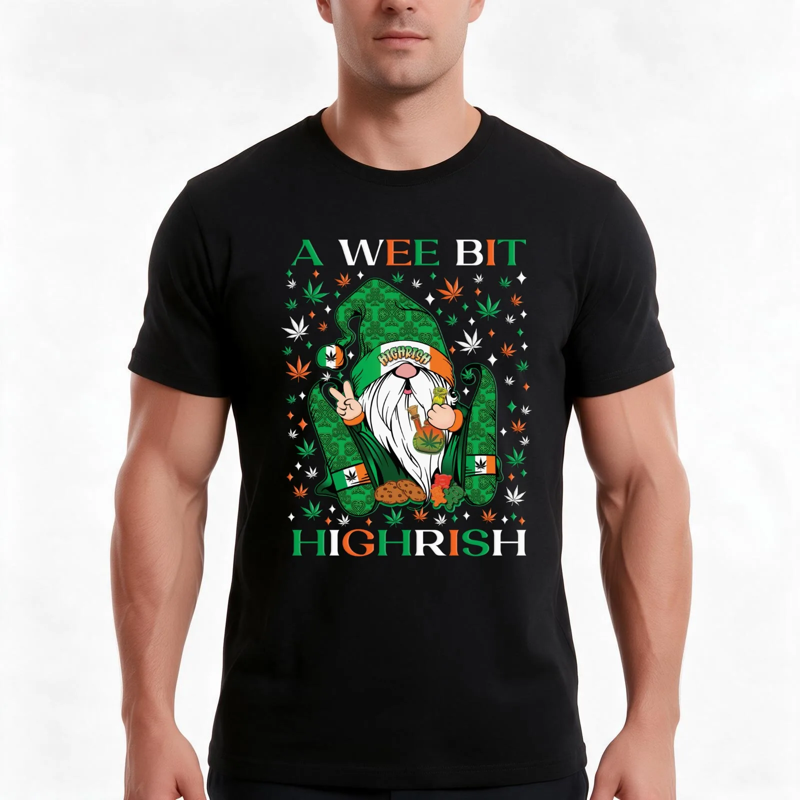 A wee bit Highrish T-Shirt, Summer Casual Cotton Tee, Oversized Streetwear Tops, Vintage Graphic Print, Loose Fit Short Sleeve
