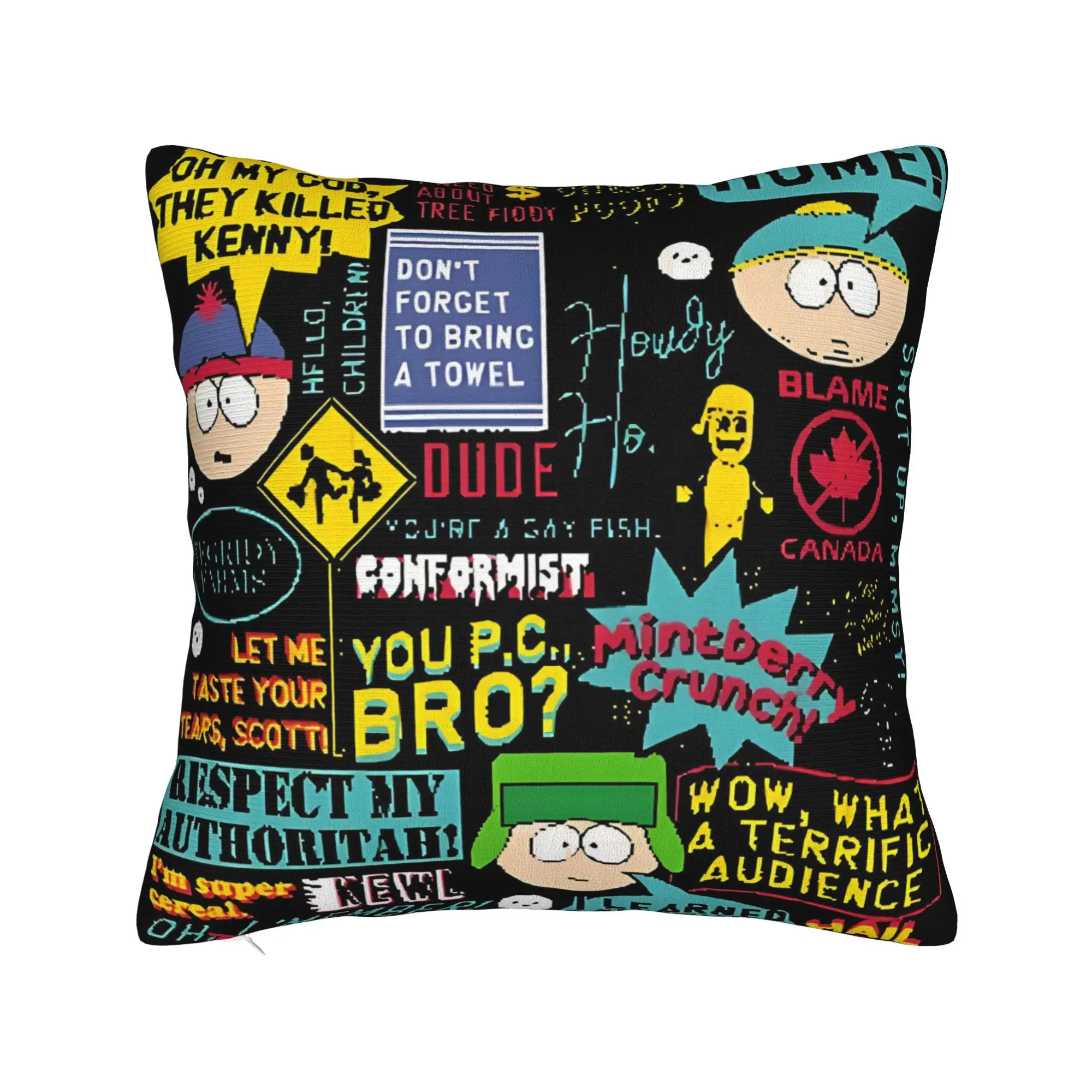 Luxury South Parks Quotes Pattern Cushion Cover for Sofa Polyester  Pillow Case Decoration