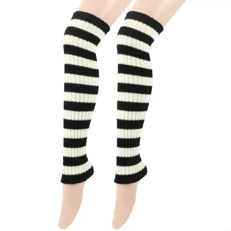Vintage Colorful Stripe Flared Knitted Leg Warmers Over Knee Footless Socks