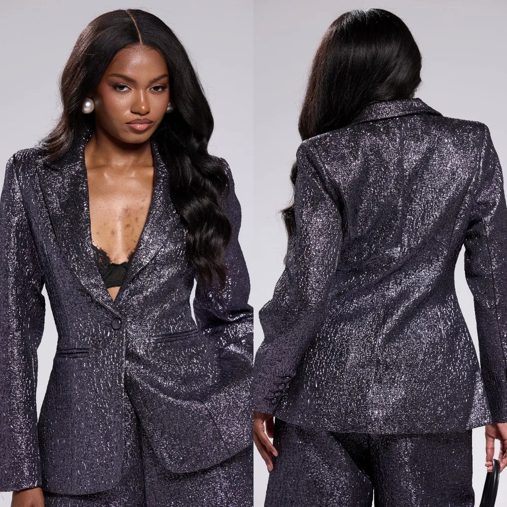 Sparkling Women's Dresses Suit Gowns Elegant Peaked Lapel Jacket Coat And Pants For Female Satin 2 Pieces Suit Customized W217