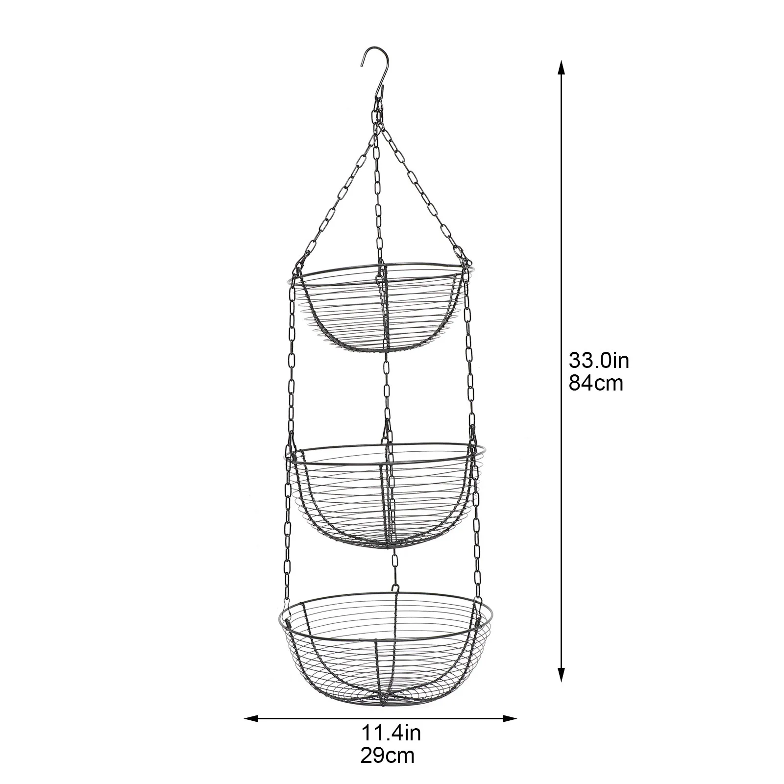 

Iron Art Hanging Basket Black Three-Layer Hollow Design Fruit Storage Basket For Kitchen Living Room Cafe Multi-Use Household