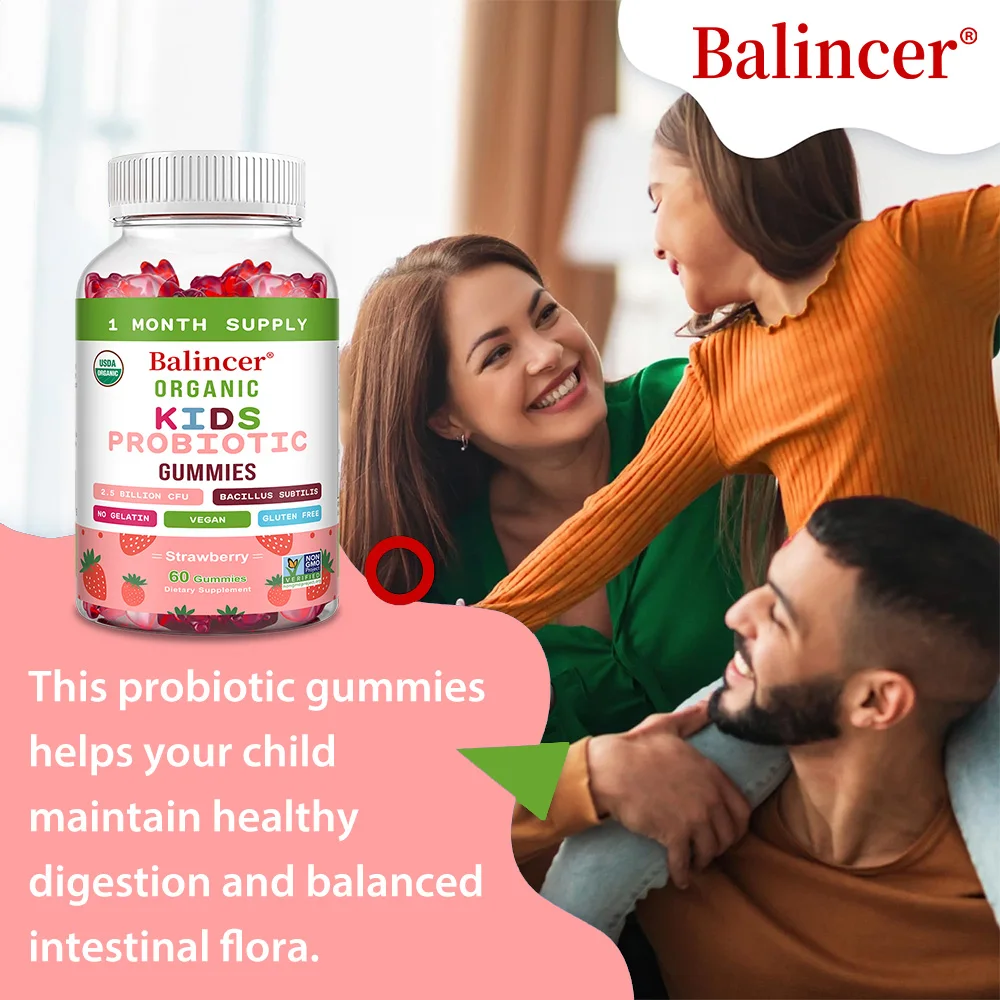 علكة بروبيوتيك عضوية طبيعية (فراولة)، للأطفال، جيدة لصحة الأمعاء، ودعم الجهاز المناعي والعافية الشاملة