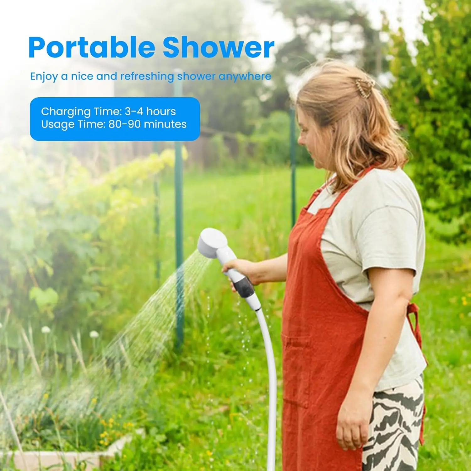 Aggiorna la pompa elettrica ricaricabile per doccia da campo con display digitale e modalità di spruzzo multiple per campeggio all'aperto, escursioni, viaggi