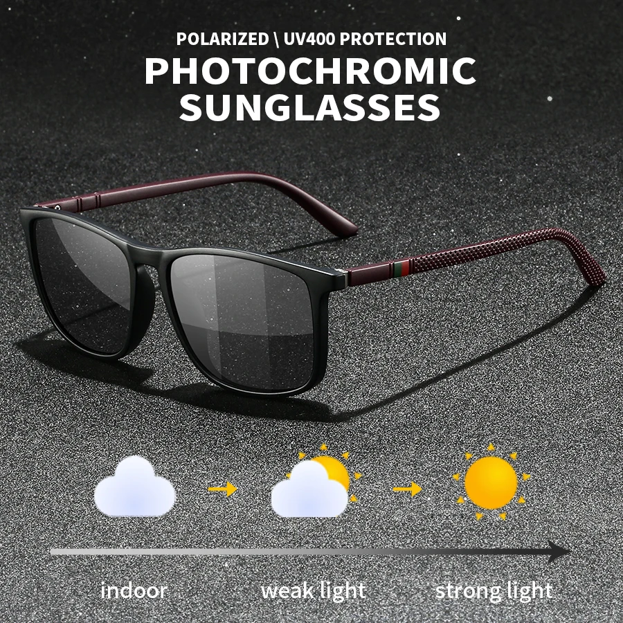 Mode Photochrome Polarisierte Sonnenbrille Männer Frauen Vintage Quadrat Sonnenbrille Mann Marke Designer Fahren Angeln UV400 Brillen
