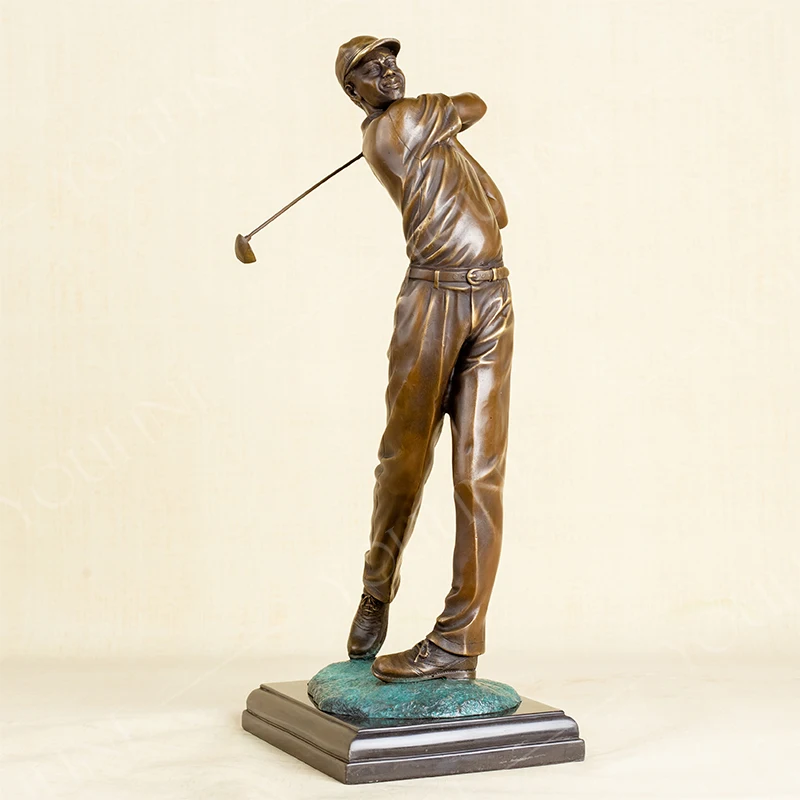 58cm Bronze Male Golfer Statue Bronze Man Playing Golf Sculpture Bronze Casting Statuette Figurine Office Decor Home Ornament