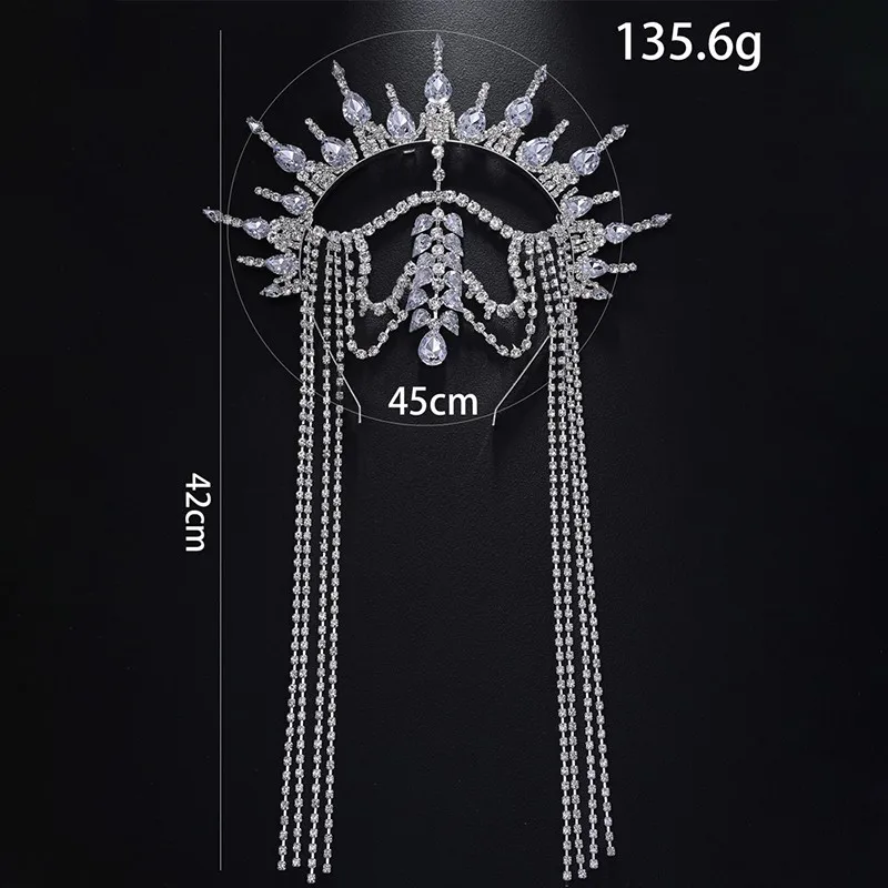 Rhinestone Queen Tassel Hairband Women Crown Performance Head Accessories Ethnic Hair Chain Headpiece Party For Women