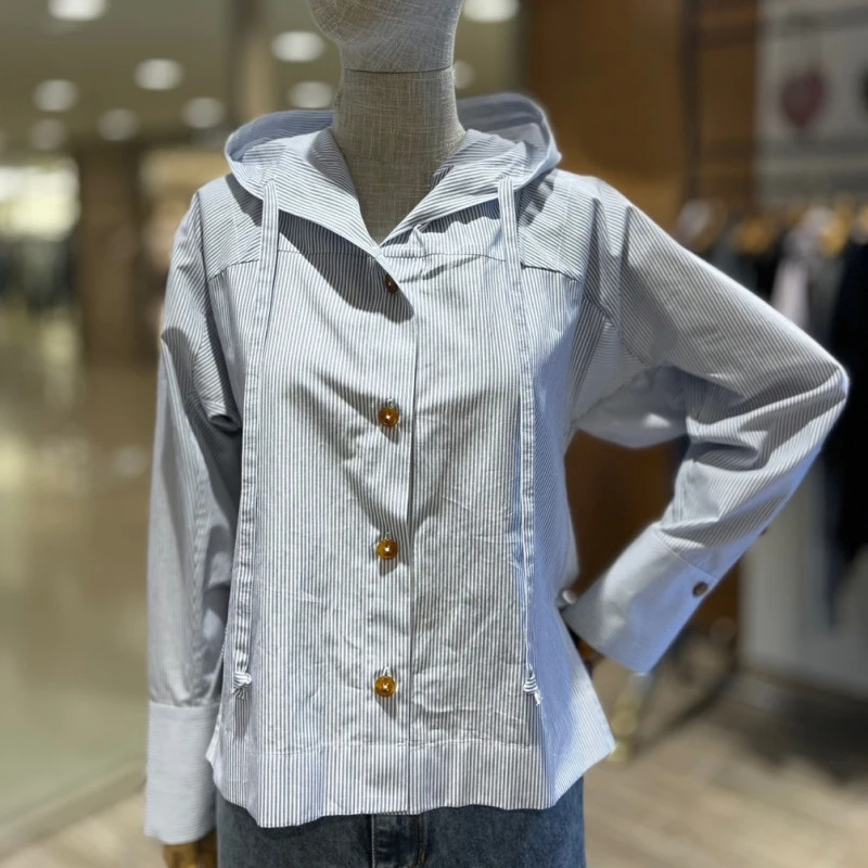 

Long Sve полосатый дизайн с капюшоном irt женский свободный крой для поездок на работу хлопковая застежка-молния повседневная irt