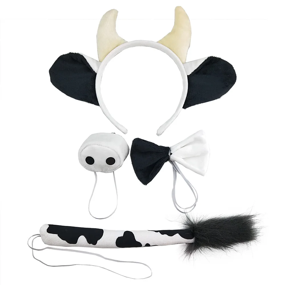 Volwassen Kinderen Pluche Dier Oor Hoofdband Staart Neus Verjaardagsfeestje Varken Hond Ezel Muis Luipaard Koe Vee Halloween Kostuum Cosplay