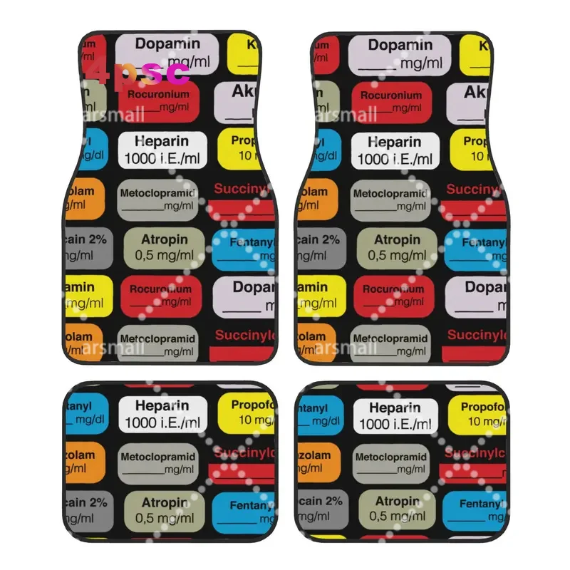 Anesthesia Medication Labels Car Floor Mats of 4 Pieces Crystal Velvet Carpets Rugs Universal Car Front Rear Carpets Foot Mats