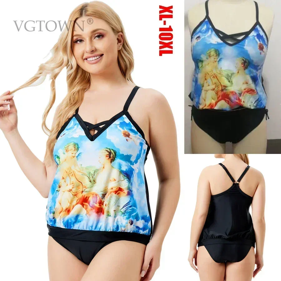 New Super Large Size 8XL 10XL Summer Strapless Tankini Women's Split Swimsuit Bikini Beach Wear Swimwear Bathing Suit