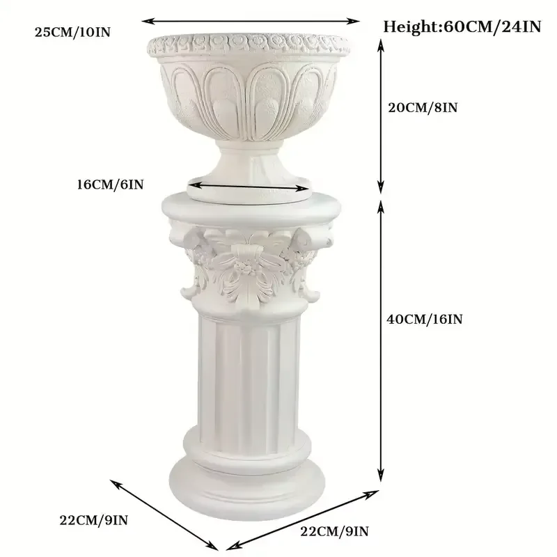 Classic European Roman Style White Resin Vase with Floral Carvings Handmade Home Decor for Garden Balcony Decoration with