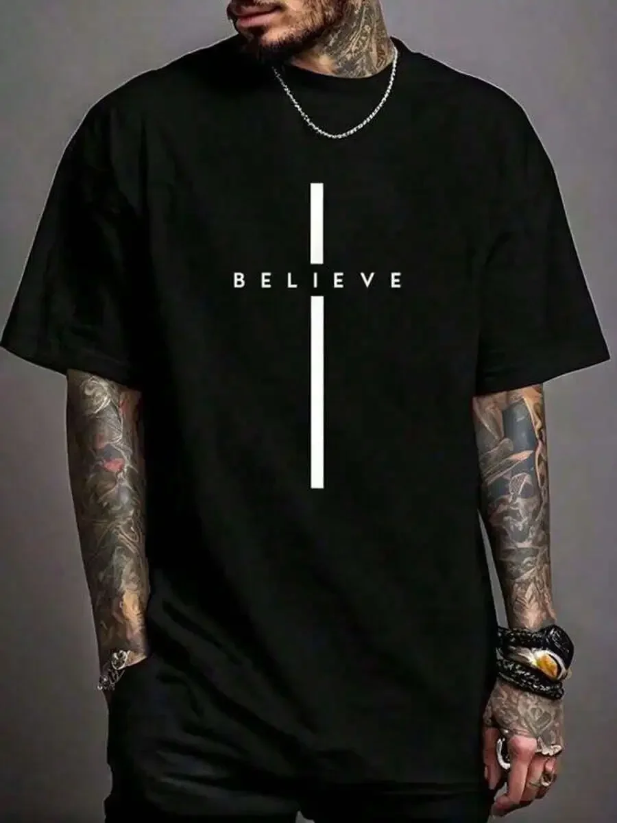 Believe Cross God Jesus Easter Christian Religious Men Women Print T-Shirt Casual Crew Neck Short Sl Vintage Shirts Graphic Tees