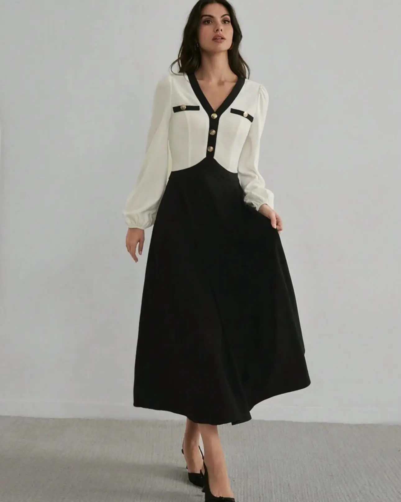 

Customized High Quality Jersey Buttons Evening Dresses Modern Long Sleeves V-Neck Celebrity Gowns Custom Size Prom Dre