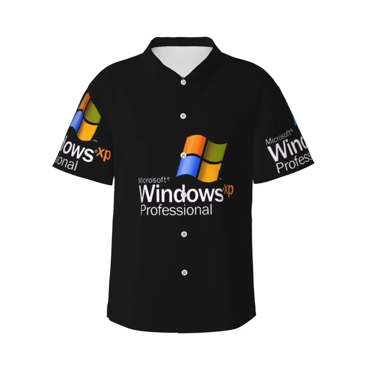 Windows XP メンズ シャツ ハワイアン半袖シャツ 面白いラペル トップス 夏のビーチ用