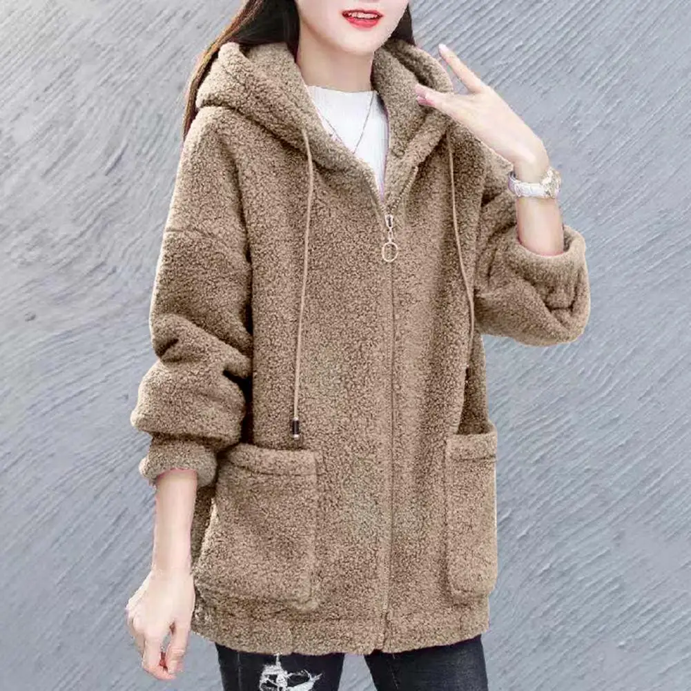 Casual Cardigan Jacket Warm Cozy Women's Winter Hoodie with Fleece Lining Drawstring Hood Zipper Closure Windproof for Cold