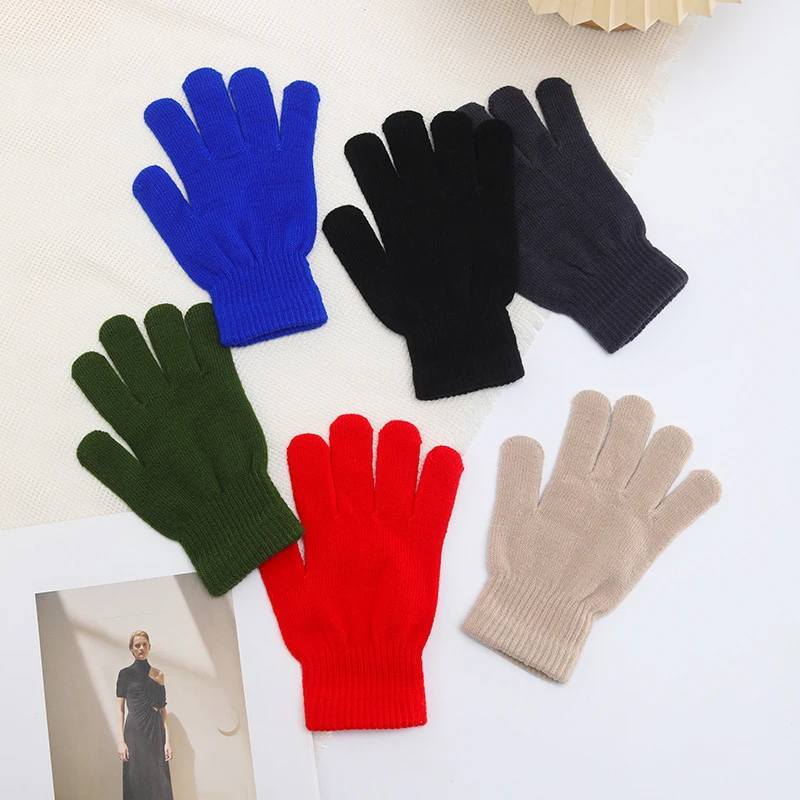 Hot Sale Winter Candy Color All-match Warm Touch Screen Five-finger Knitted Gloves Unisex