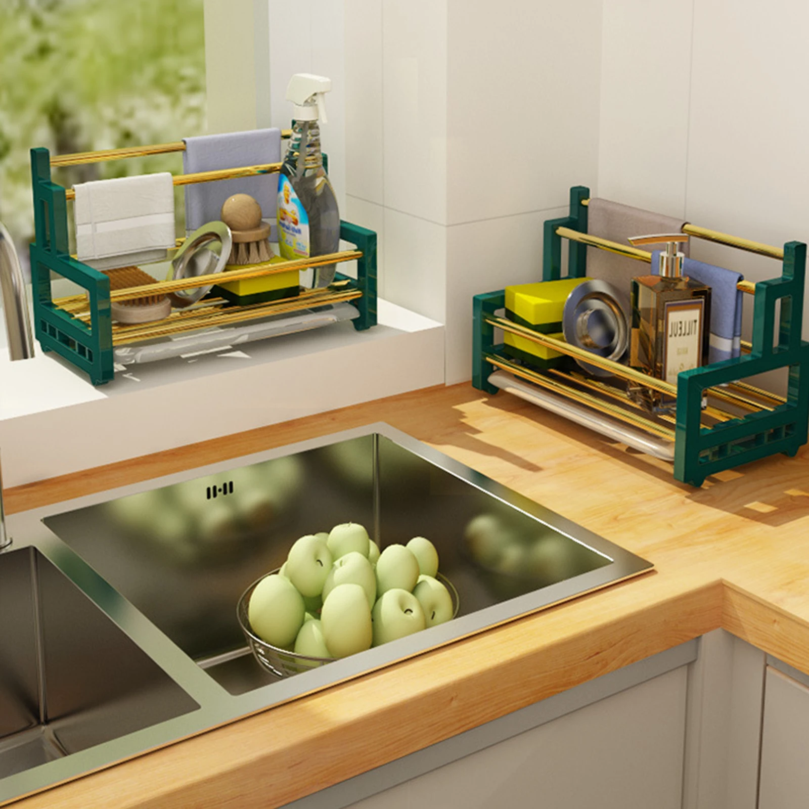 

1Pcs Rack Double-Deck Quick Dry Kitchen Sponge Holder Dish Cloth Storage Organizer Shelf Double-Deck Rack