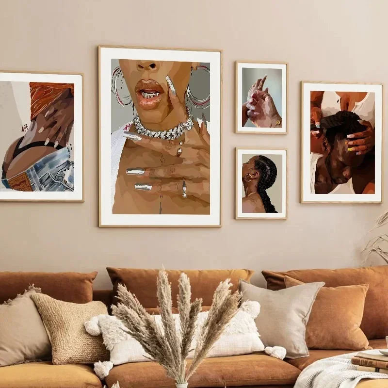 Wall Art Canvas Painting Sexy Black Girl Hair Salon Pop Art Poster Living Room Decoration Prints Home Wall Picture for Club Bar