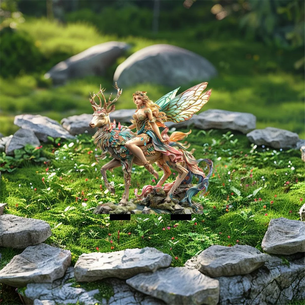 A71P Foreste e cervi magici Carta da giardino Carta da terra in acrilico per cortile Decorazione di piante in vaso Abbellimento di scene