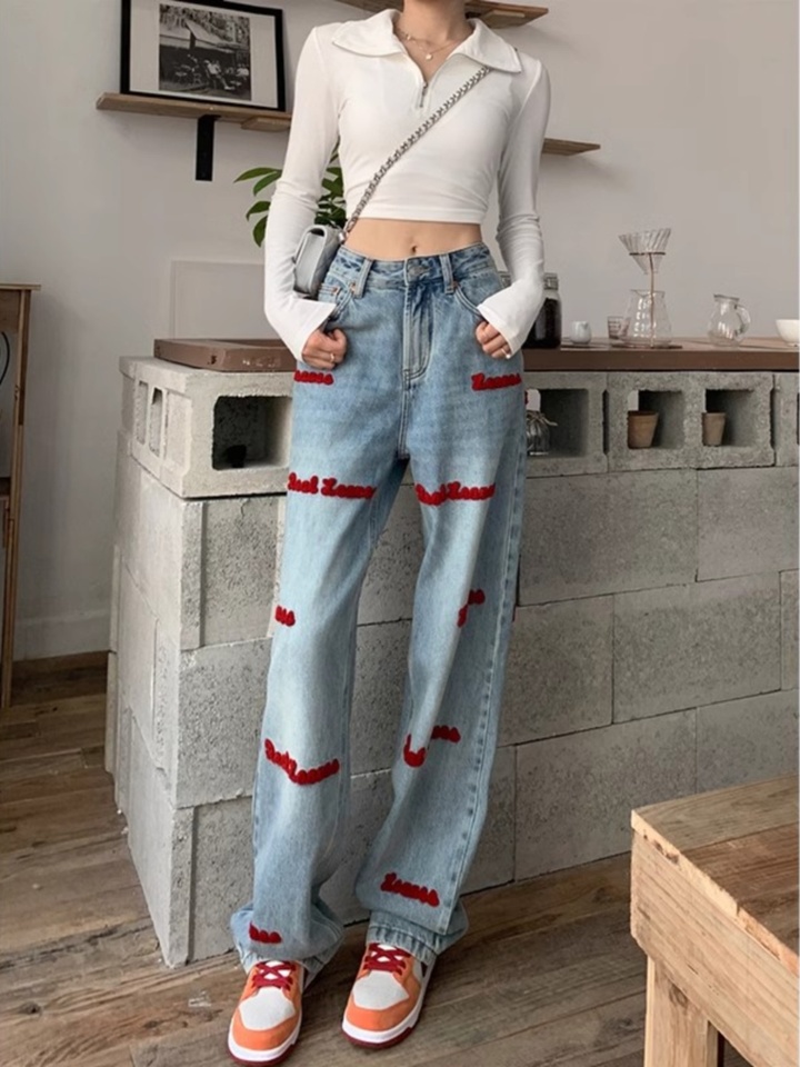  American Sle High Waist Wide Leg Straight Cut Jeans Women plus Size Loose Slimming Summer Design Casual Loose Jeans 