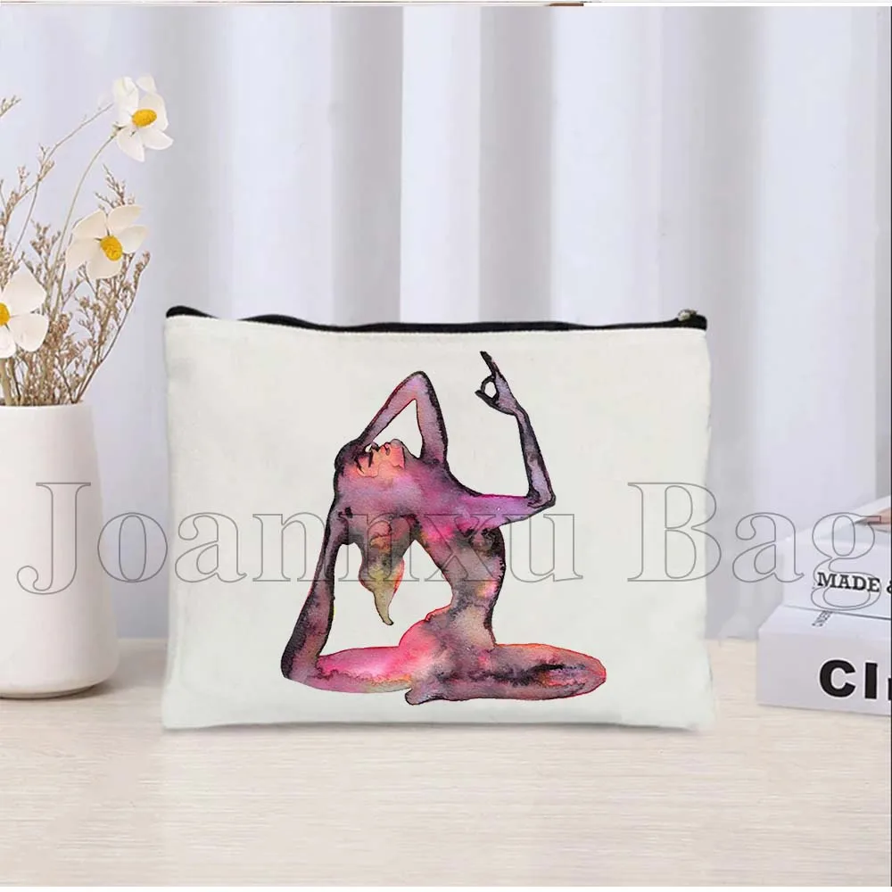Floral Graphic Yoga Heart Fitness Workout Gymnastics Gymnast Gifts Canvas Cosmetic Storage Makeup Toilet Bag Pencil Case Pouch